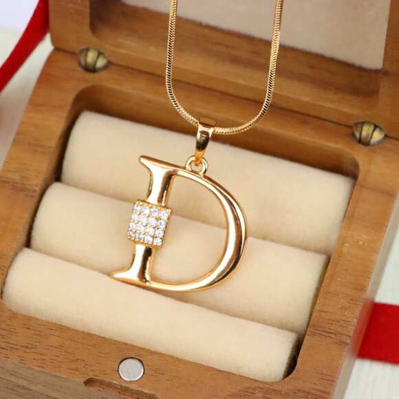 "Rose Gold Plated D Initial Pendant with Sparkling Crystal Detail, XPPT1415 - Picture 7 of 13